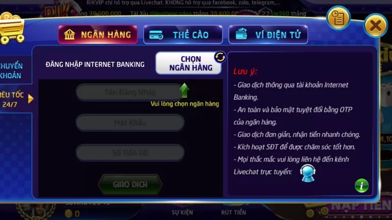 Hướng dẫn nạp tiền Rikvip cực đơn giản
